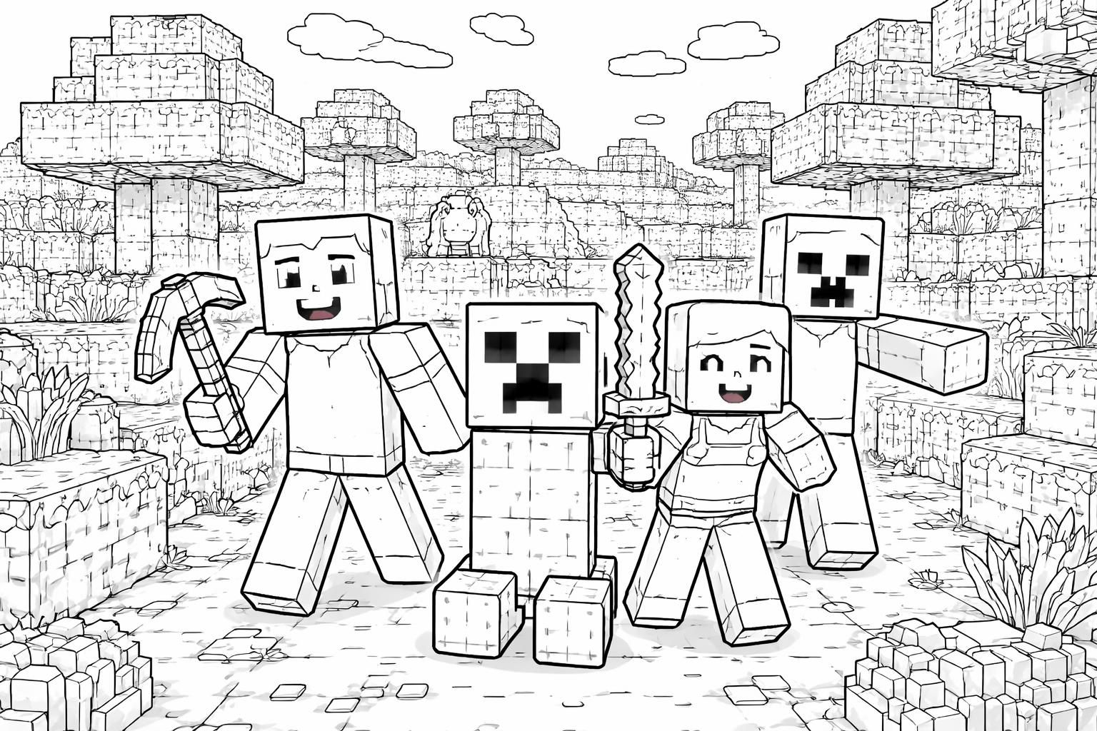 téléchargez et imprimez des coloriages minecraft gratuits pour vous amuser avec vos personnages préférés. parfait pour petits et grands fans du jeu !
