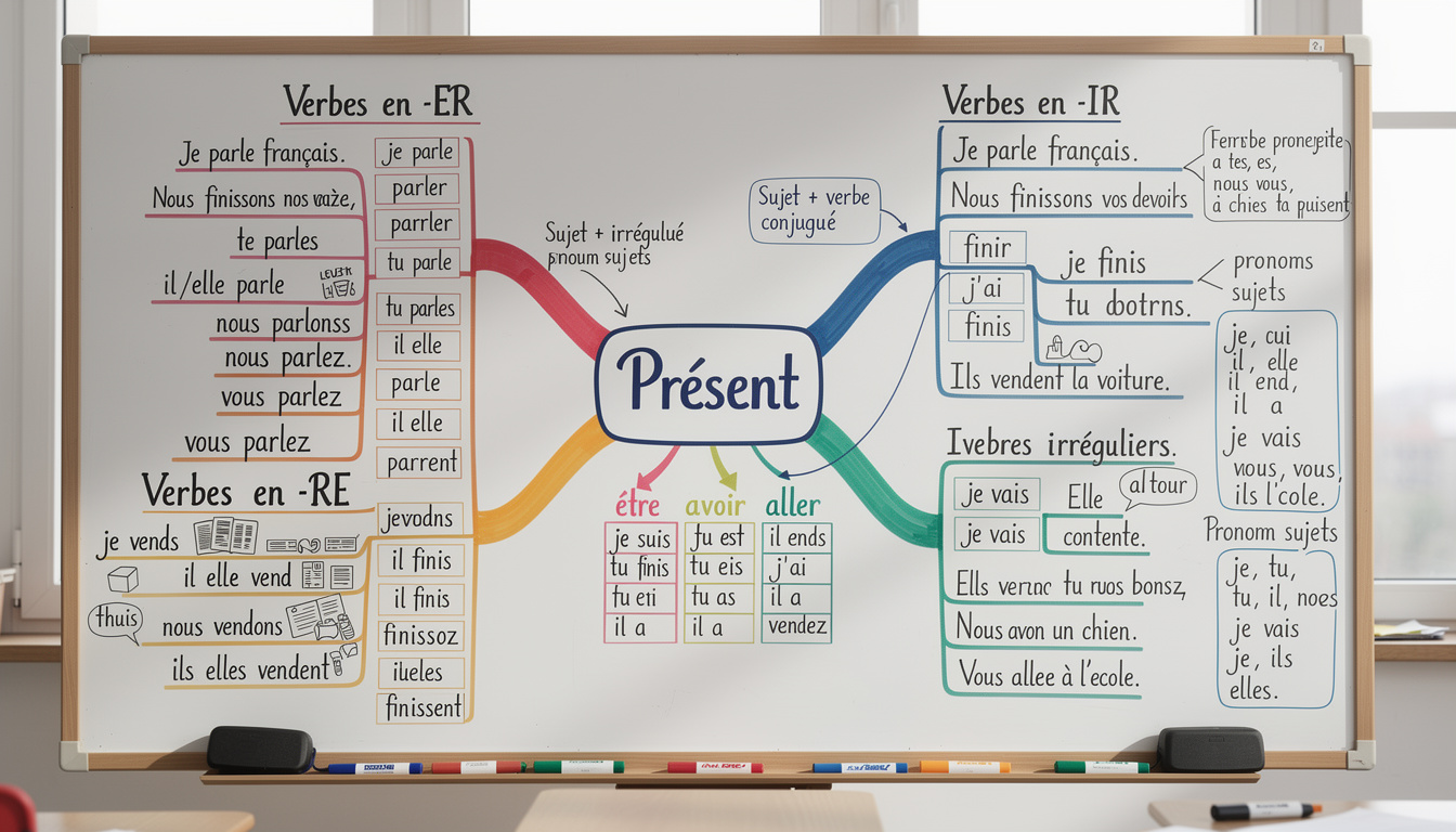 améliorez votre maîtrise du présent de l'indicatif grâce à une carte mentale claire et efficace. facilitez votre apprentissage des conjugaisons et développez vos compétences linguistiques rapidement.