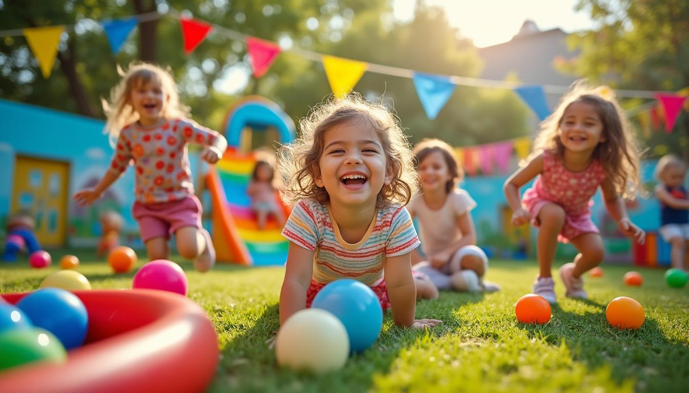 organisez une fête inoubliable pour enfants dans une aire de jeux sécurisée et ludique, idéale pour des moments de joie et de fête mémorables.