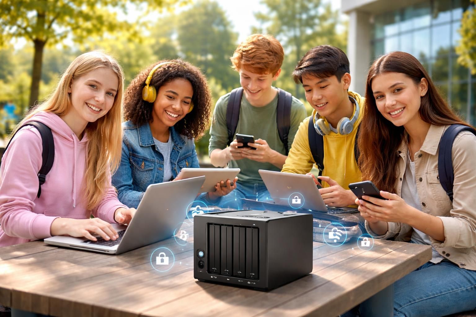 découvrez comment un nas permet aux adolescents en voyage scolaire d'accéder à leurs fichiers à distance en toute sécurité, garantissant un partage facile et protégé des données.