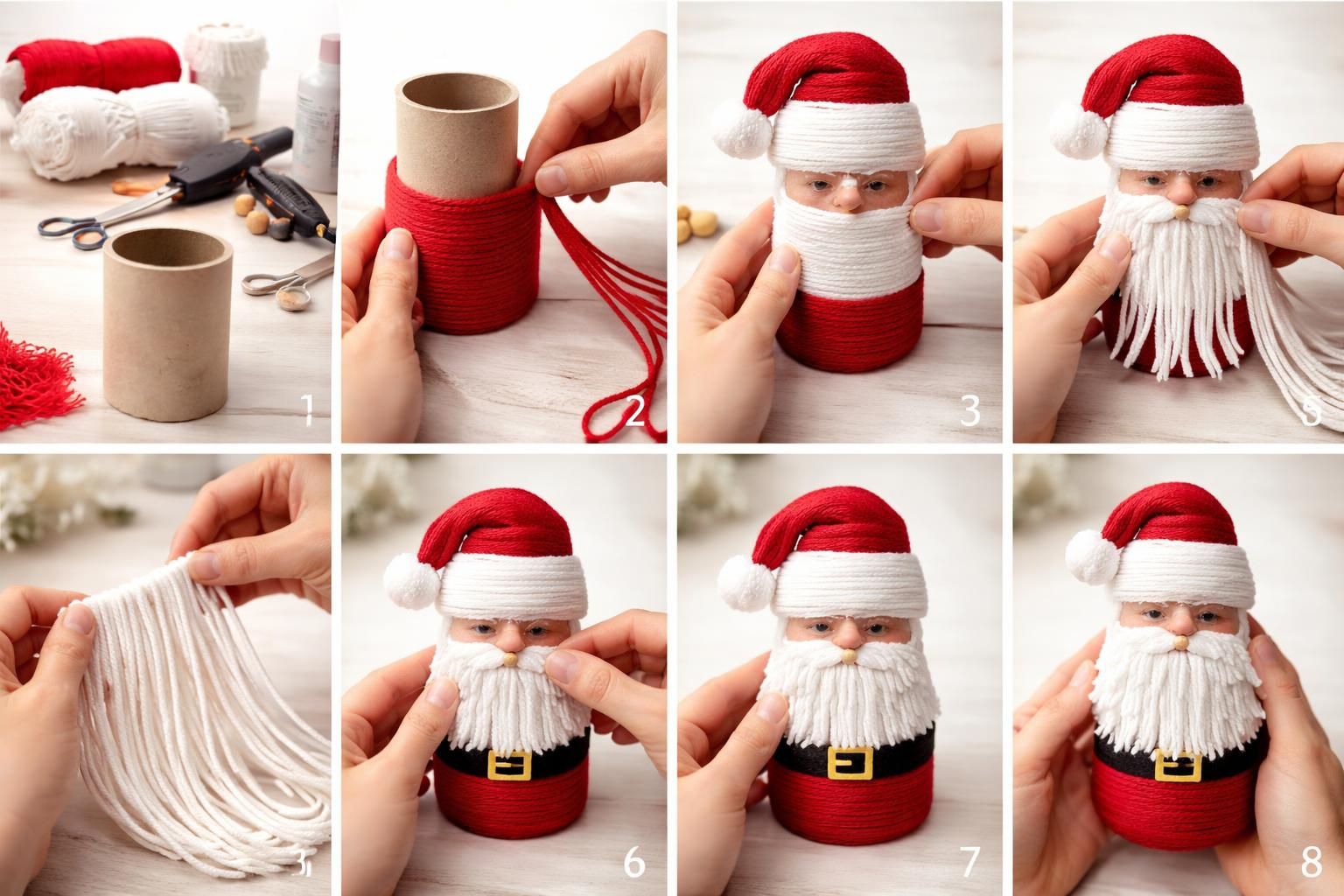 découvrez un guide détaillé et facile à suivre pour créer un père noël original à l'aide d'un rouleau de papier toilette et de laine, parfait pour des décorations festives faites maison.