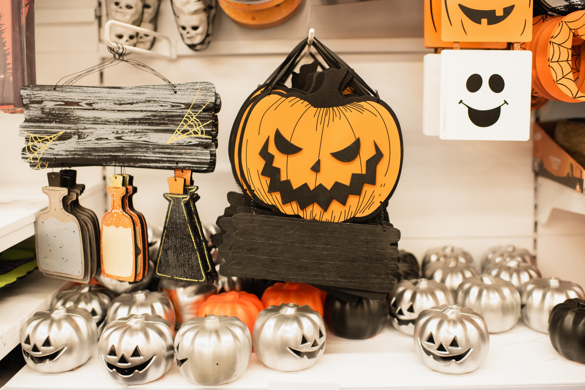 Store with Halloween decorations Pumpkins